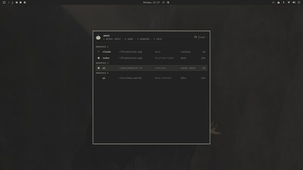The agent panel on the miasma theme