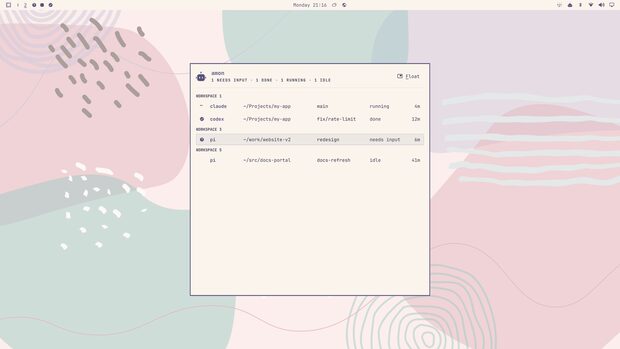 The agent panel on the rose pine theme